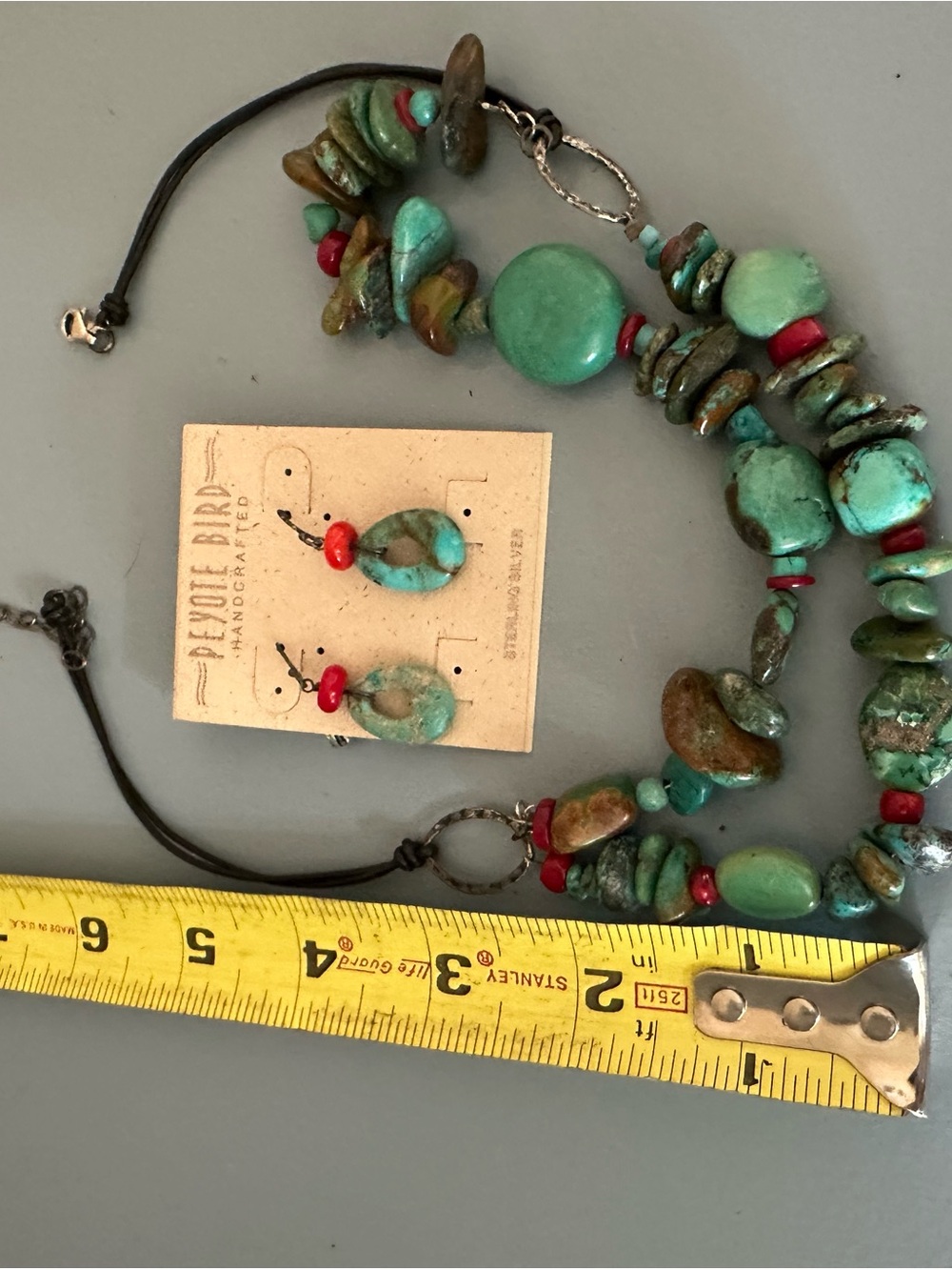 Handcrafted Turquoise Chip Necklace with Red Accent Beads